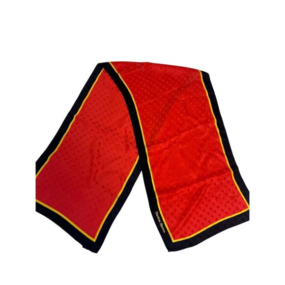Vintage CAROLINA HERRERA Red Black Yellow Polka Dot Embossed Silk Scarf - Picture 1 of 3